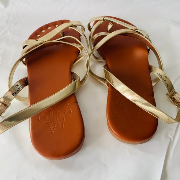 CWC Gold Strap Gold Stud Ankle Strap Flat Sandals - Picture 4 of 8